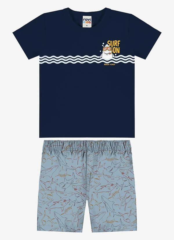 Rovi Kids - Conjunto Camiseta com Bermuda Infantil Azul