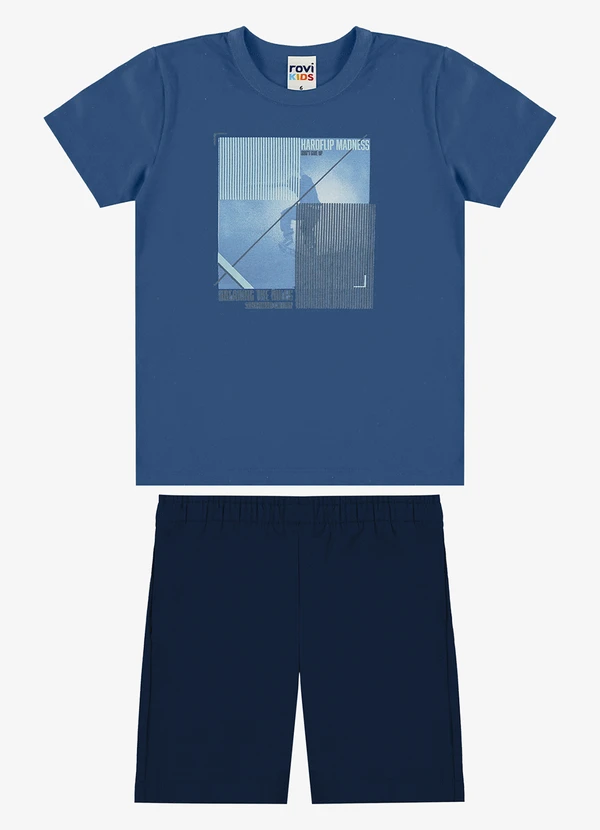 Rovi Kids - Conjunto Camiseta com Bermuda Infantil Azul