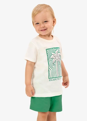 Rovi Kids - Conjunto Camiseta com Bermuda Infantil  Bege - ROVI KIDS