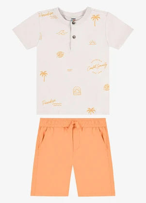 Rovi Kids - Conjunto Camiseta com Bermuda Infantil  Bege - ROVI KIDS