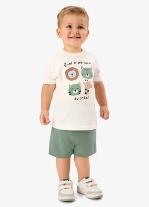 Rovi Kids - Conjunto Camiseta com Bermuda Infantil Bege - ROVI KIDS