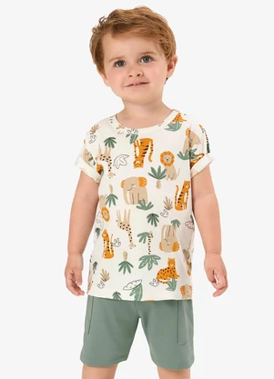 Rovi Kids - Conjunto Camiseta com Bermuda Infantil Bege - ROVI KIDS