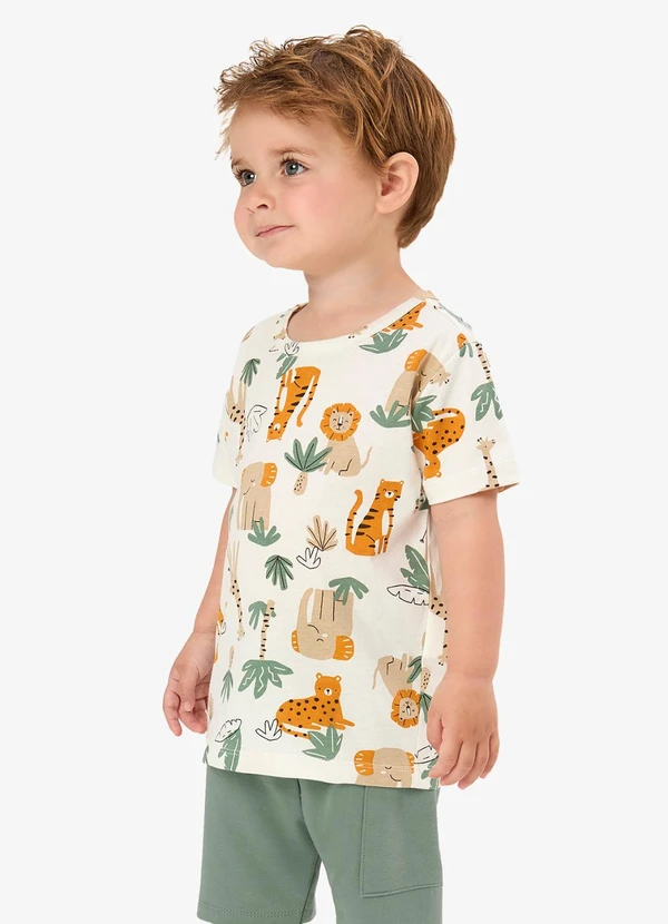 Rovi Kids - Conjunto Camiseta com Bermuda Infantil Bege
