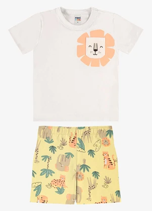 Rovi Kids - Conjunto Camiseta com Bermuda Infantil Bege - ROVI KIDS