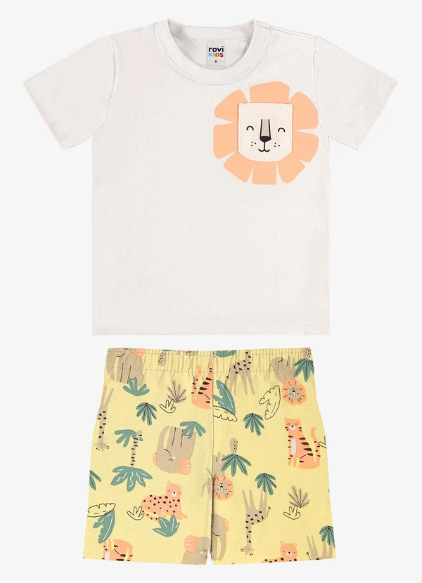 Rovi Kids - Conjunto Camiseta com Bermuda Infantil Bege