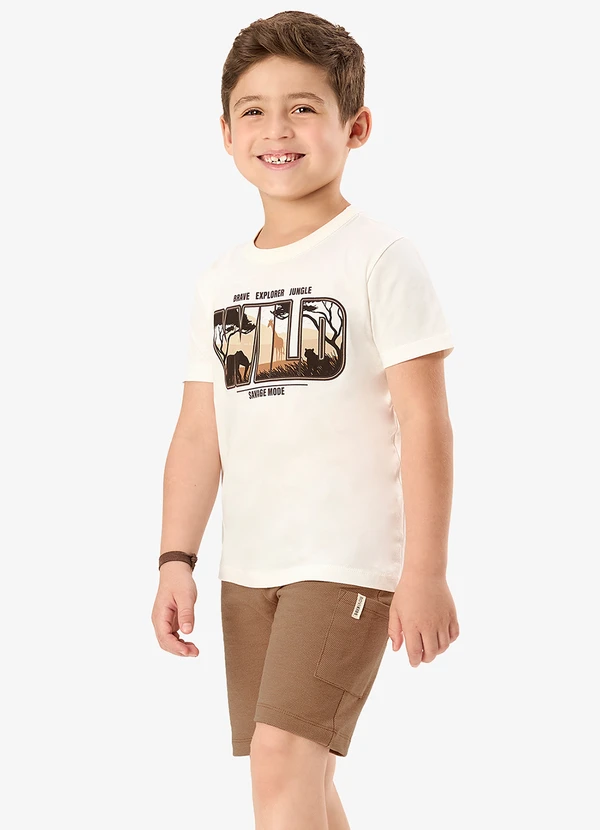 Rovi Kids - Conjunto Camiseta com Bermuda Infantil Bege