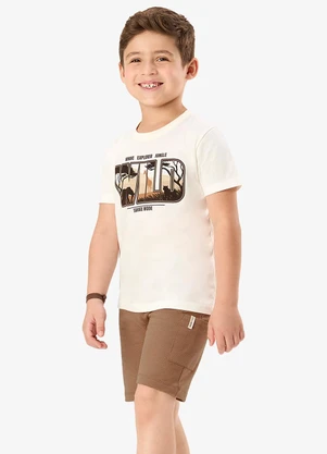 Rovi Kids - Conjunto Camiseta com Bermuda Infantil Bege - ROVI KIDS