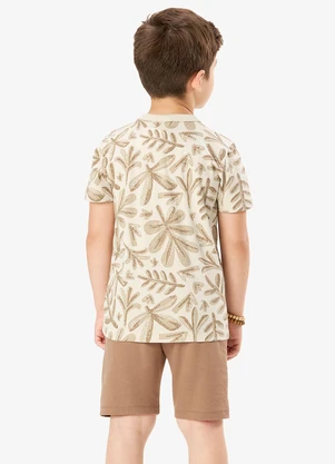 Rovi Kids - Conjunto Camiseta com Bermuda Infantil Bege - ROVI KIDS