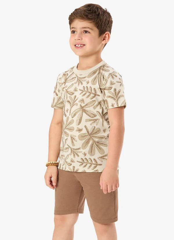 Rovi Kids - Conjunto Camiseta com Bermuda Infantil Bege