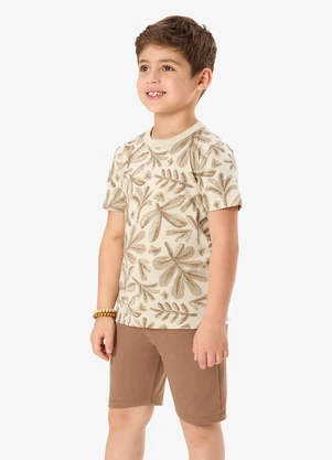 Rovi Kids - Conjunto Camiseta com Bermuda Infantil Bege - ROVI KIDS