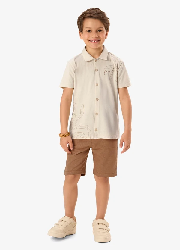 Rovi Kids - Conjunto Camiseta com Bermuda Infantil Bege