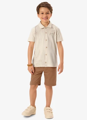 Rovi Kids - Conjunto Camiseta com Bermuda Infantil Bege - ROVI KIDS