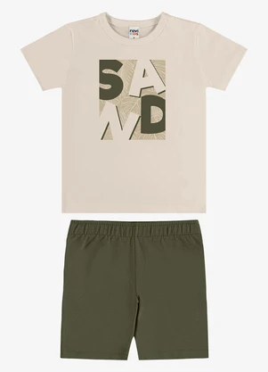 Rovi Kids - Conjunto Camiseta com Bermuda Infantil Bege - ROVI KIDS