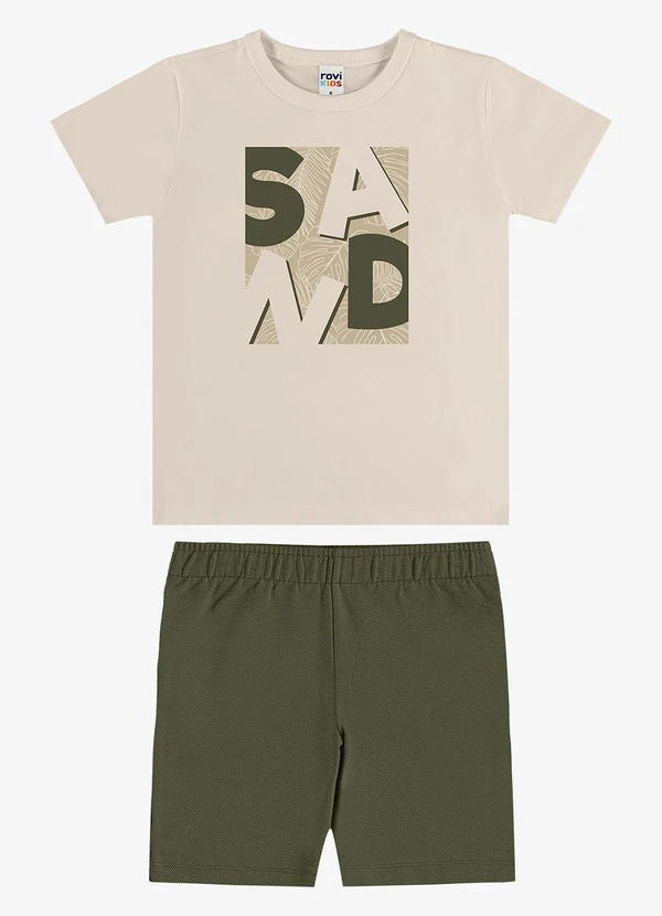 Rovi Kids - Conjunto Camiseta com Bermuda Infantil Bege