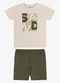 Rovi Kids - Conjunto Camiseta com Bermuda Infantil Azul - variação: Bege