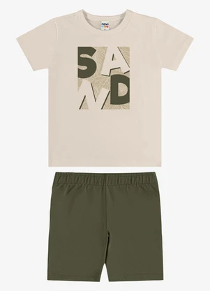 Rovi Kids - Conjunto Camiseta com Bermuda Infantil Bege - ROVI KIDS