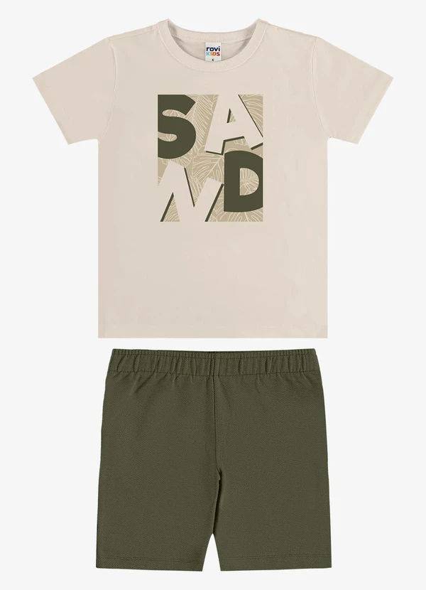 Rovi Kids - Conjunto Camiseta com Bermuda Infantil Bege