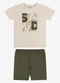 Rovi Kids - Conjunto Camiseta com Bermuda Infantil Branco - variação: Bege