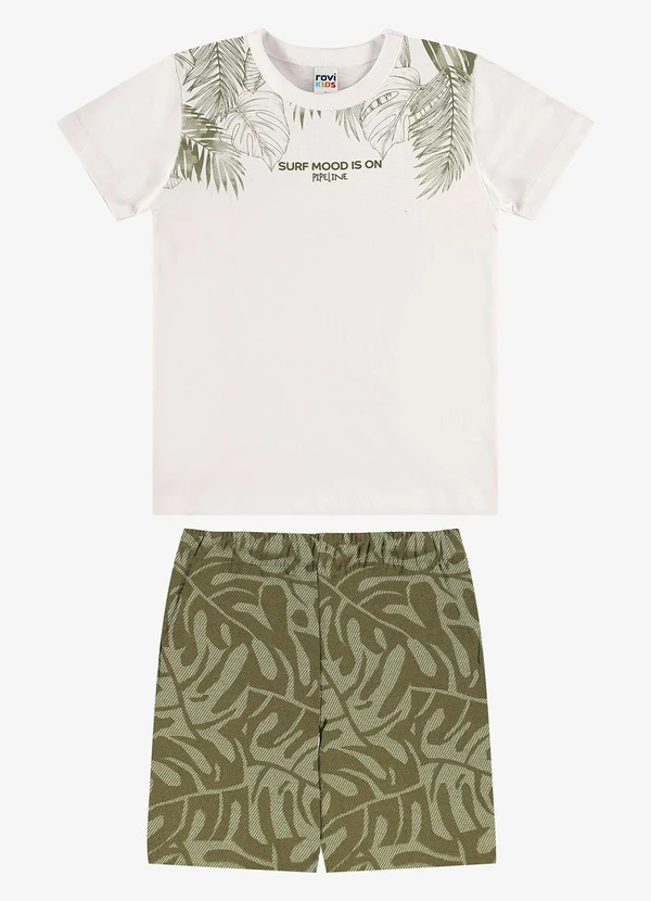 Rovi Kids - Conjunto Camiseta com Bermuda Infantil Bege