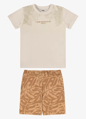 Rovi Kids - Conjunto Camiseta com Bermuda Infantil Bege - ROVI KIDS