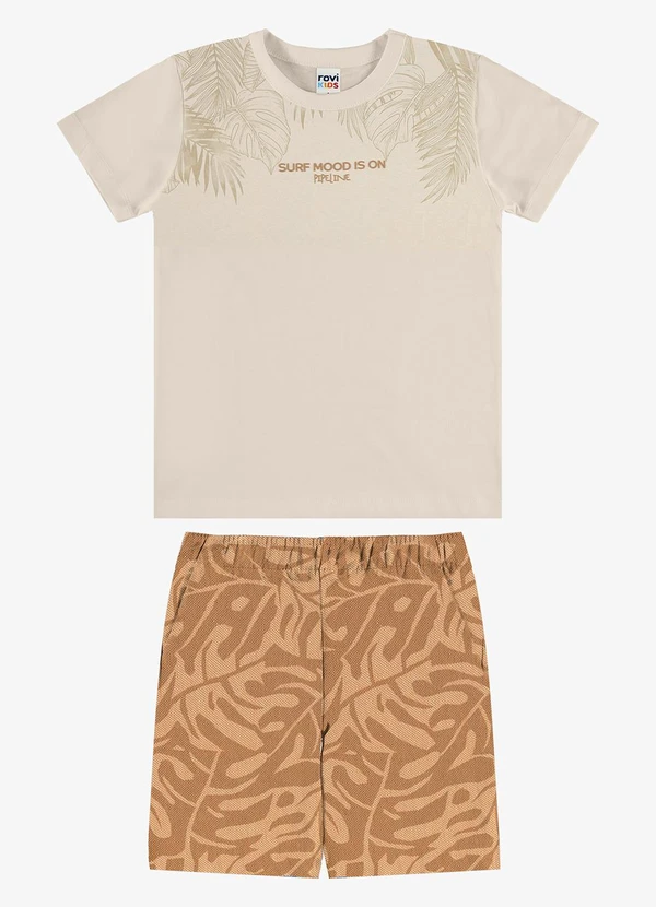Rovi Kids - Conjunto Camiseta com Bermuda Infantil Bege