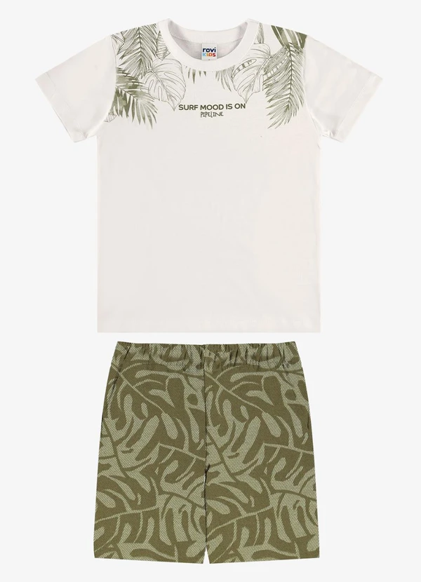 Rovi Kids - Conjunto Camiseta com Bermuda Infantil Bege
