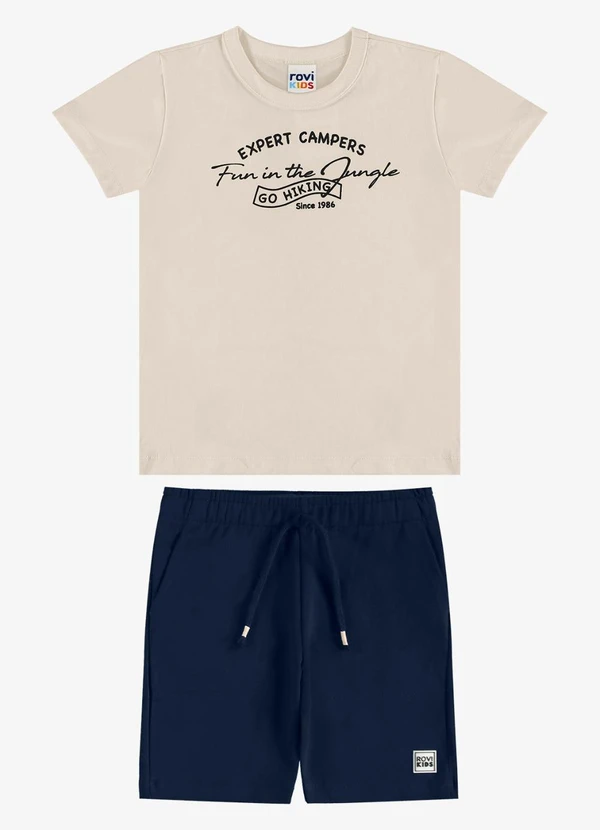 Rovi Kids - Conjunto Camiseta com Bermuda Infantil Bege