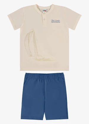 Rovi Kids - Conjunto Camiseta com Bermuda Infantil Bege - ROVI KIDS