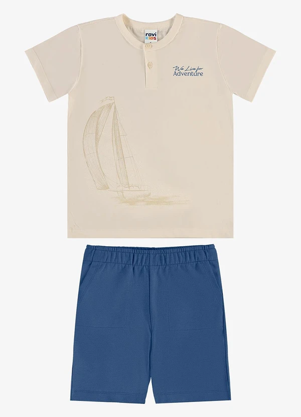 Rovi Kids - Conjunto Camiseta com Bermuda Infantil Bege