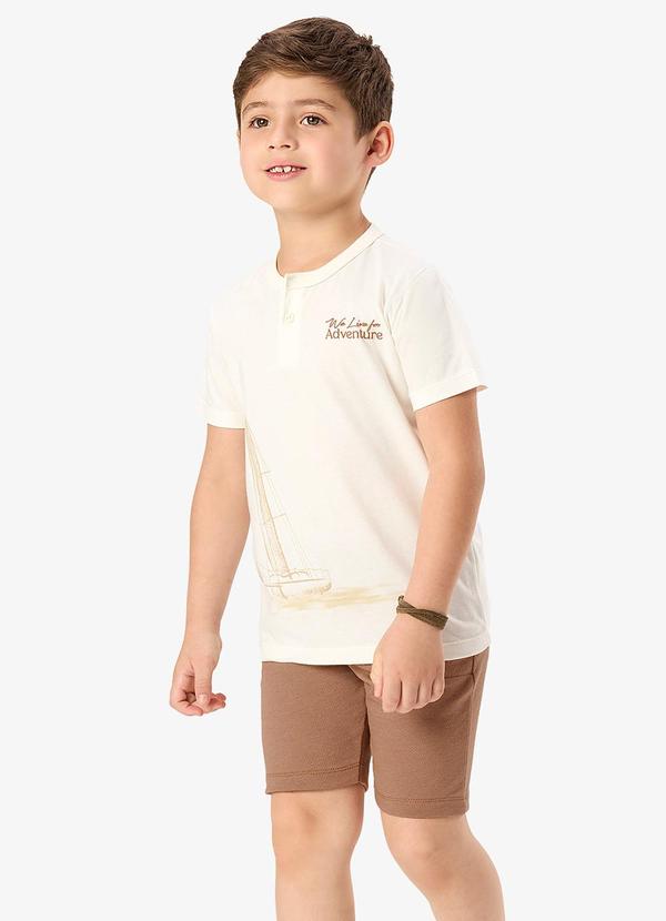 Rovi Kids - Conjunto Camiseta com Bermuda Infantil Bege