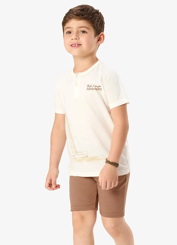 Rovi Kids - Conjunto Camiseta com Bermuda Infantil Bege