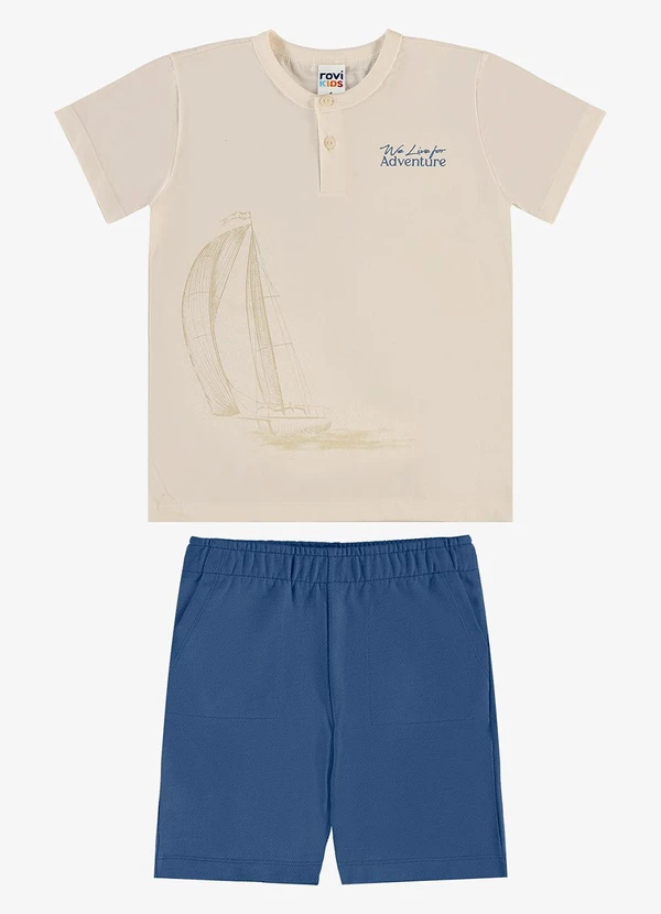 Rovi Kids - Conjunto Camiseta com Bermuda Infantil Bege