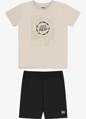 Rovi Kids - Conjunto Camiseta com Bermuda Infantil Bege - ROVI KIDS