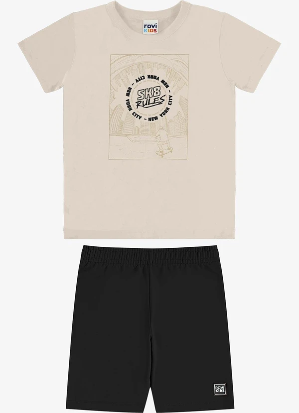 Rovi Kids - Conjunto Camiseta com Bermuda Infantil Bege