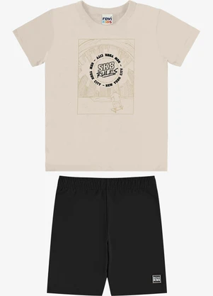 Rovi Kids - Conjunto Camiseta com Bermuda Infantil Bege - ROVI KIDS