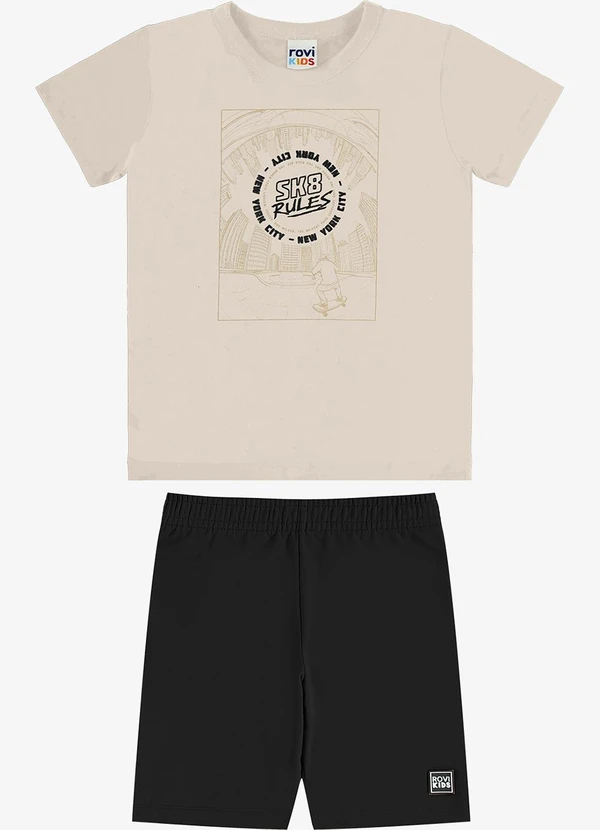 Rovi Kids - Conjunto Camiseta com Bermuda Infantil Bege
