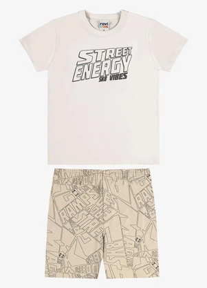 Rovi Kids - Conjunto Camiseta com Bermuda Infantil Bege - ROVI KIDS