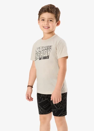 Rovi Kids - Conjunto Camiseta com Bermuda Infantil Bege - ROVI KIDS