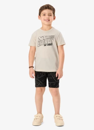 Rovi Kids - Conjunto Camiseta com Bermuda Infantil Bege - ROVI KIDS