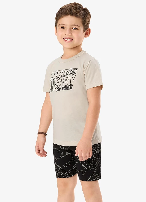 Rovi Kids - Conjunto Camiseta com Bermuda Infantil Bege
