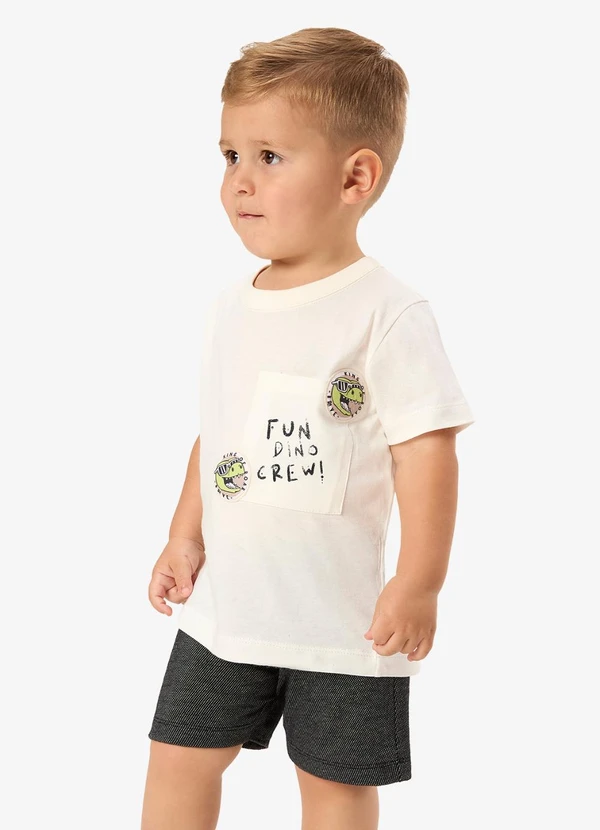 Rovi Kids - Conjunto Camiseta com Bermuda Infantil Bege