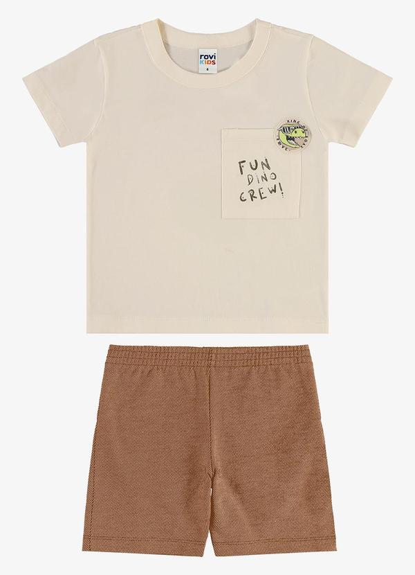 Rovi Kids - Conjunto Camiseta com Bermuda Infantil Bege