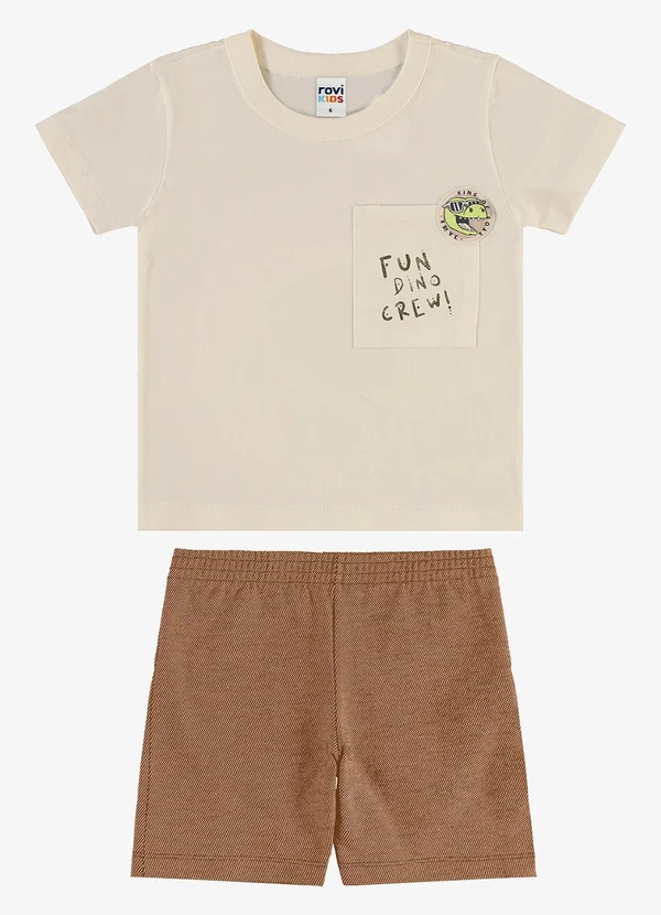 Rovi Kids - Conjunto Camiseta com Bermuda Infantil Bege
