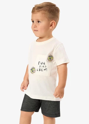Rovi Kids - Conjunto Camiseta com Bermuda Infantil Bege - ROVI KIDS