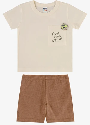 Rovi Kids - Conjunto Camiseta com Bermuda Infantil Bege - ROVI KIDS