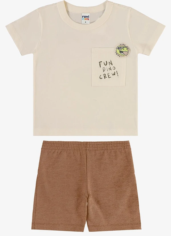 Rovi Kids - Conjunto Camiseta com Bermuda Infantil Bege
