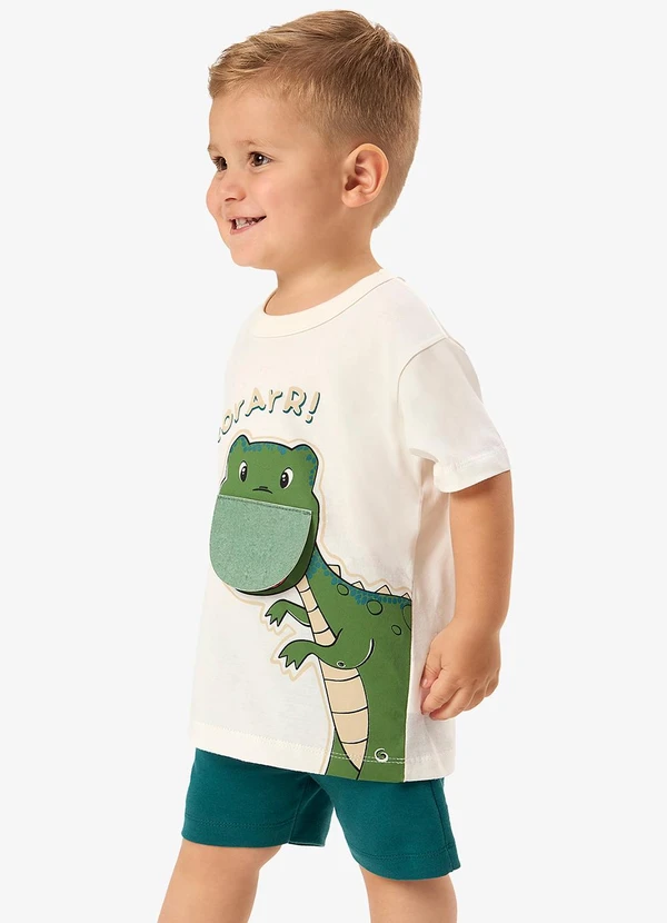 Rovi Kids - Conjunto Camiseta com Bermuda Infantil Bege