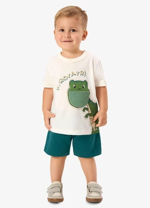 Rovi Kids - Conjunto Camiseta com Bermuda Infantil Bege - ROVI KIDS
