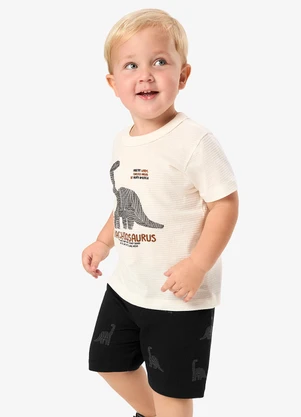 Rovi Kids - Conjunto Camiseta com Bermuda Infantil Bege - ROVI KIDS