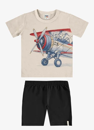 Rovi Kids - Conjunto Camiseta com Bermuda Infantil Bege - ROVI KIDS